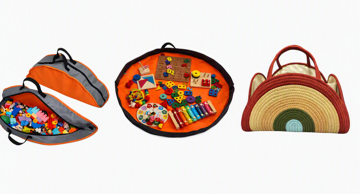 Coffret Salle de jeu BenRange, sac de rangement, panier en corde de coton et jouets en bois