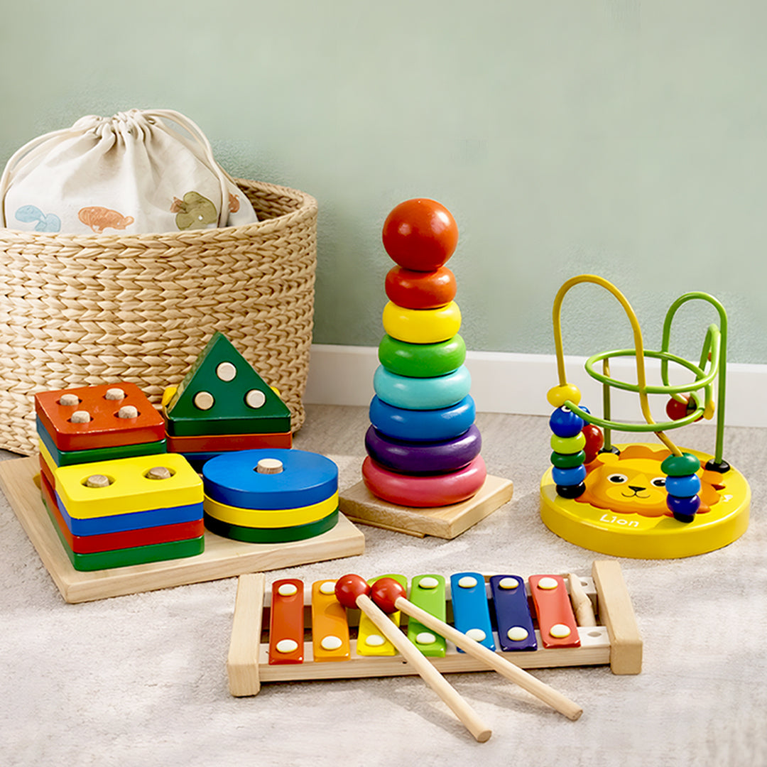 The "Play & Pack" Montessori Bundle – 8-Piece Toy Set + Storage Bag