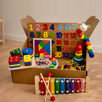 The "Play & Pack" Montessori Bundle – 8-Piece Toy Set + Storage Bag
