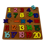 Puzzle en bois chiffres 1 à 20 avec signes mathématiques